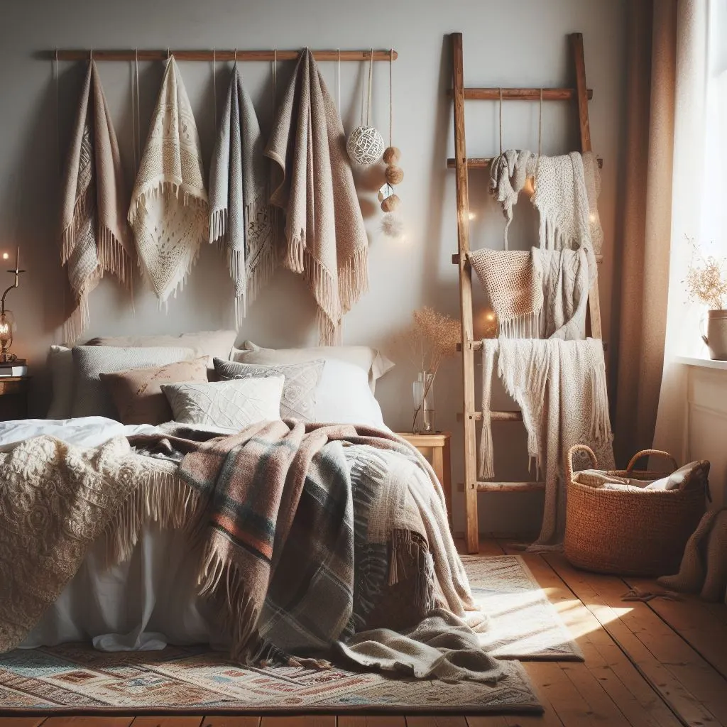 Cozy Bedroom Decor Ideas Rustic Ladder Blanket Rack