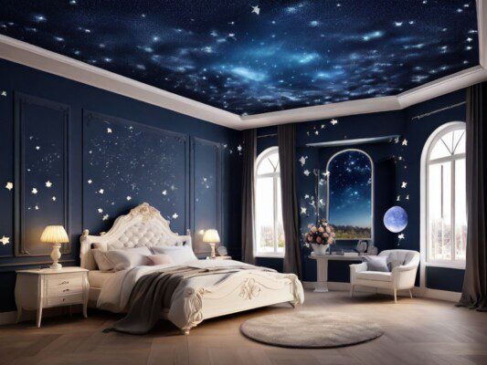 Whimsical Bedroom decor glow in darrk stars and space celling