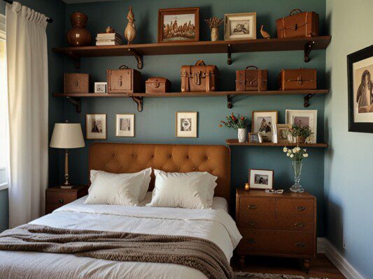 Whimsical Bedroom decor Vintage suitcase shelves