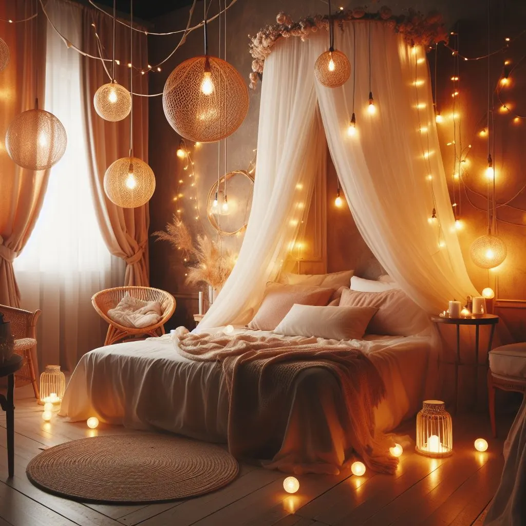 Cozy Bedroom Decor Ideas Warm Toned String Lights